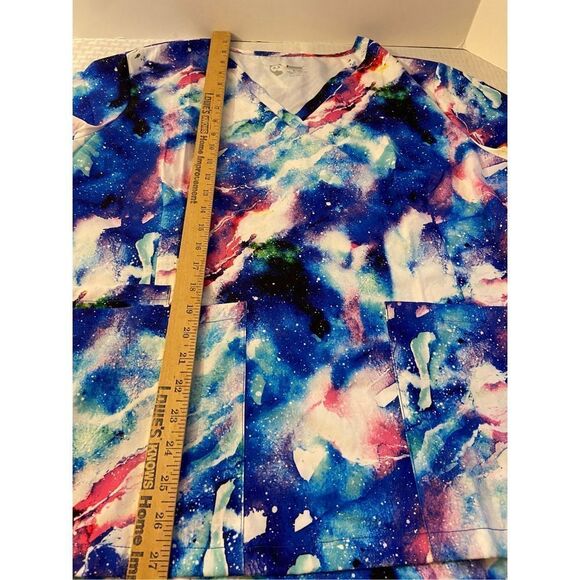 Pandamed scrub top shirt 2x galaxy print Blue multicolor new - Picture 2 of 6